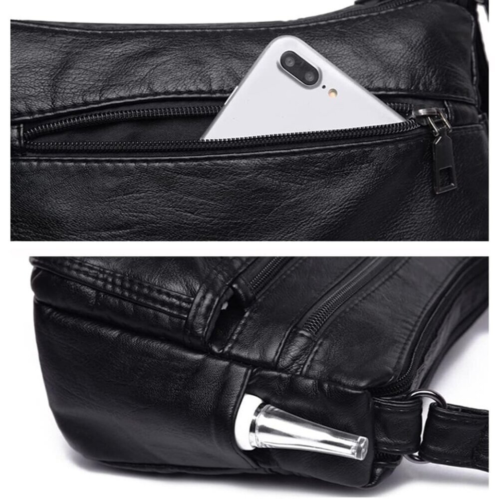 Women's Black Waterproof Messenger Casual Pu Leather Ladies Purse Shoulder Bag - Picture 7 of 9